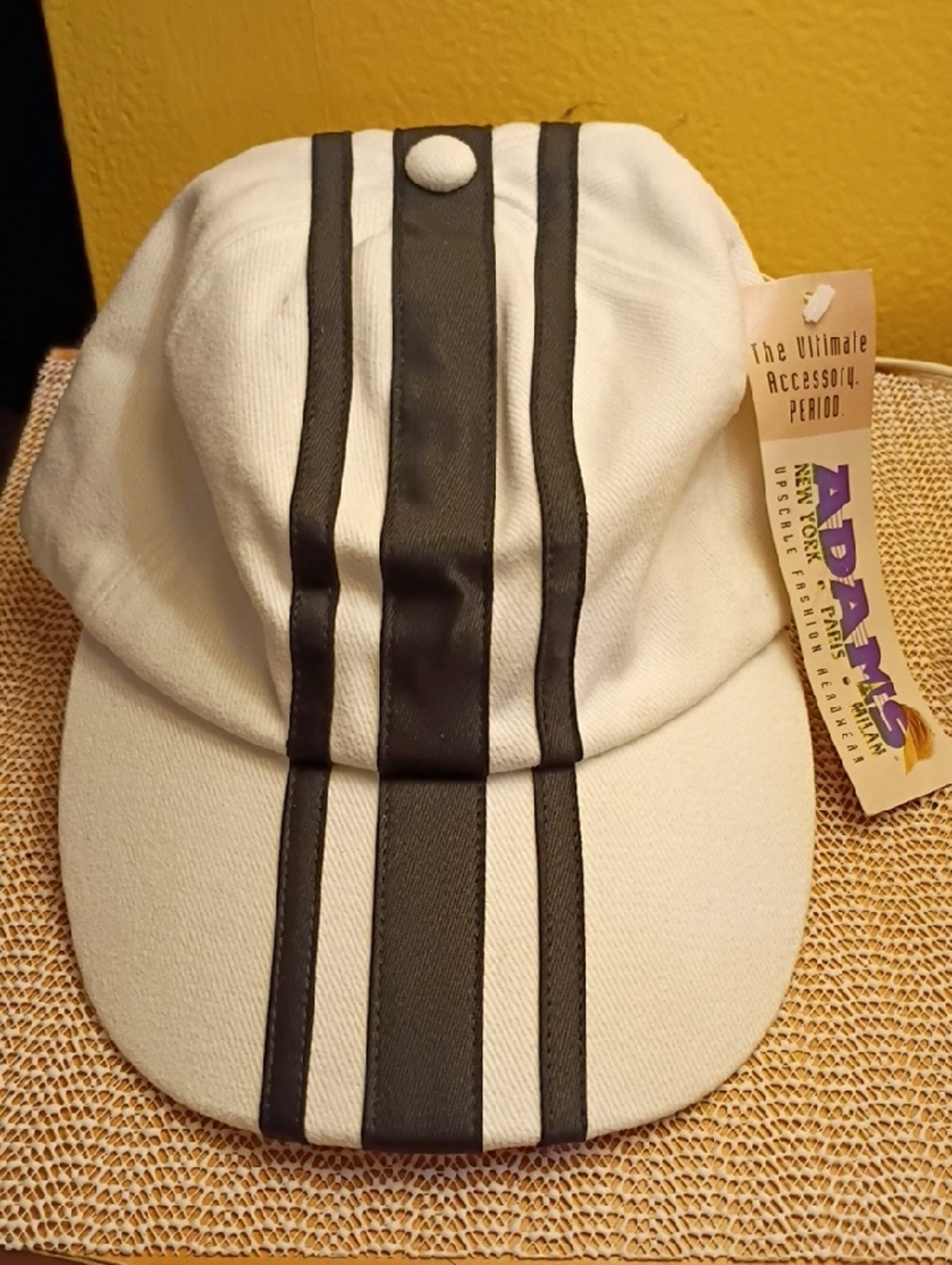 Adam Kids White Cap with Black Racing Stripes